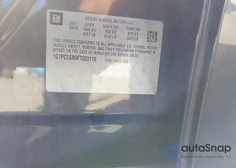 2015 Chevrolet Cruze 1Lt Auto z USA, uszkodzony, nr VIN 1G1PC5SB9F7203110